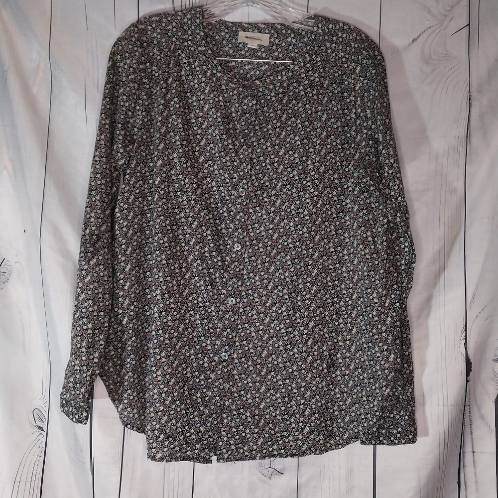 Loft Outlet Ditsy Floral Cottagecore Business Casual Boho Button-Up Blouse